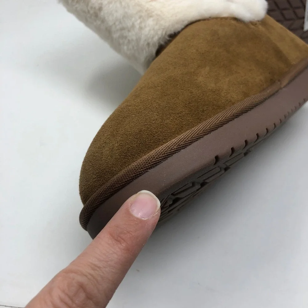 Koolaburra Bugg‎ Aubrei Short Boot Chestnut Beige Suede Faux Fur Lined Girls 4